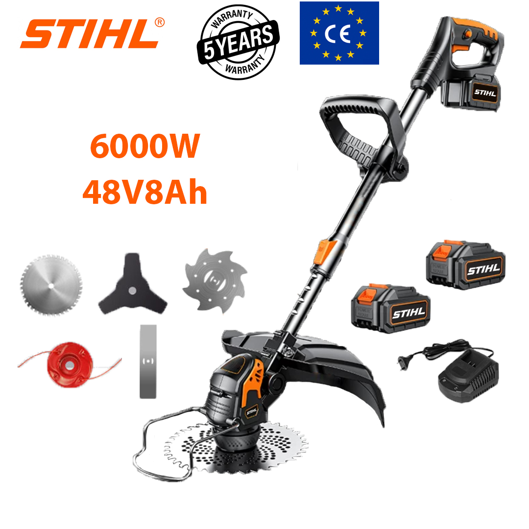 Osnovni model: snaga 6000 W (s 48 V 6 Ah litijevom baterijom*2 + aluminijskom oštricom*1 + trokutastom oštricom*1 + ravnom oštricom*1 + aluminijskim užetom za rezanje*1 + oštricom protiv zapetljavanja*1 + brzim punjačem*1)