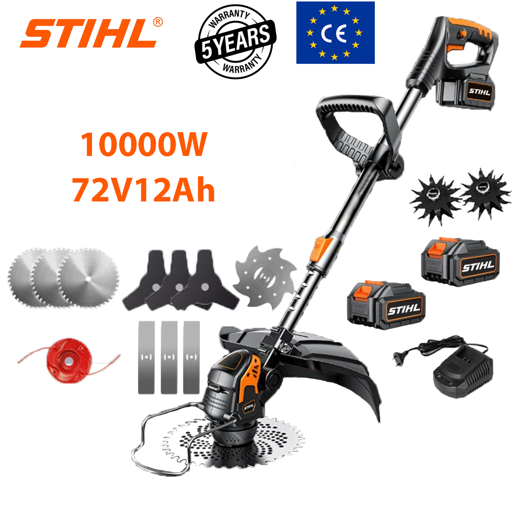 Nadograđena verzija: Snaga 12000 W (s litijevom baterijom 84 V 12 Ah * 2 + legura oštrica * 3 + trokutasta oštrica * 3 + ravna oštrica * 3 + legura reznog užeta * 1 + oštrica protiv zapetljavanja * 1 + glava za oranje * 2 + glava za poliranje legure * 1 + velika glava žičane četke * 1 + mala glava žičane četke * 1 + glava za poliranje cijevi * 1 + brzi punjač * 1)